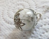 Dandelion Necklace, Dandelion Seeds, Botanical Pendant, Tiny Glass Orb, Eco Friendly