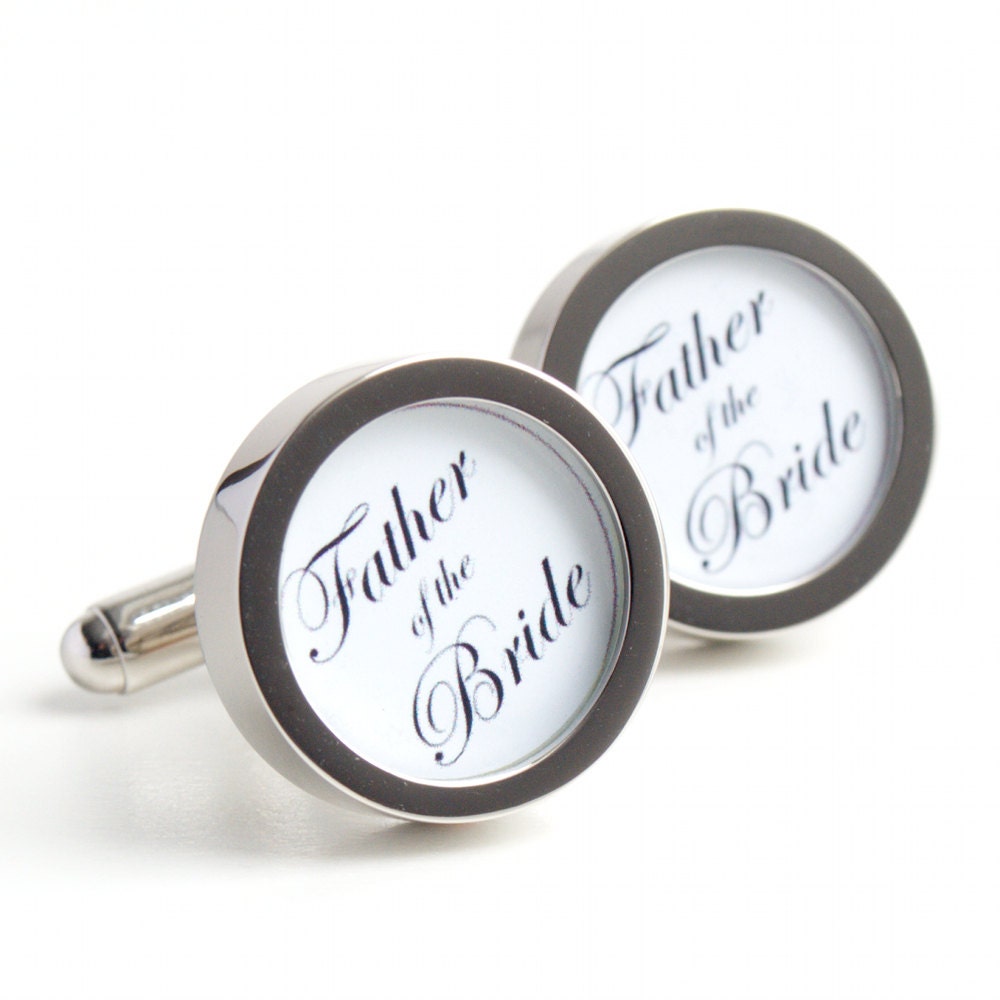 Father of the Bride Cufflinks, Wedding Party Cufflinks in Elegant Script Lettering
