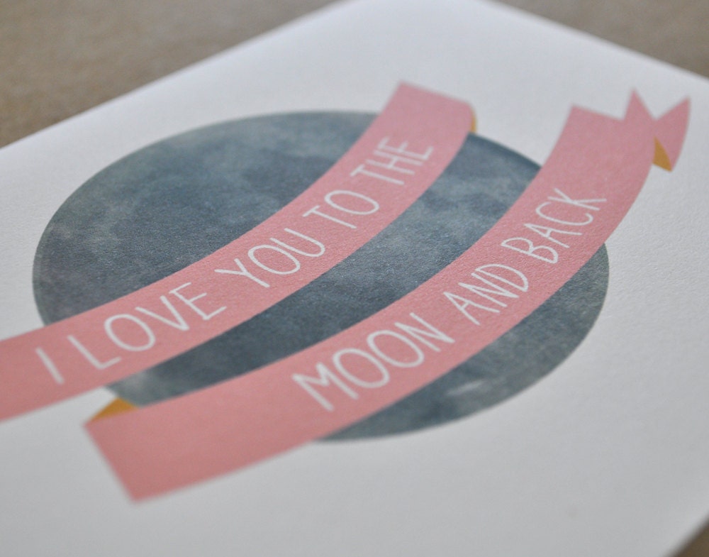 Love note card set, I Love You to the Moon and Back, illustrated set of 8 cards