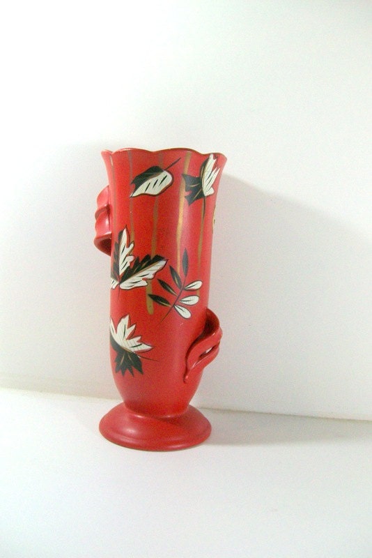 Vintage Red Footed Vase, Flaxton England