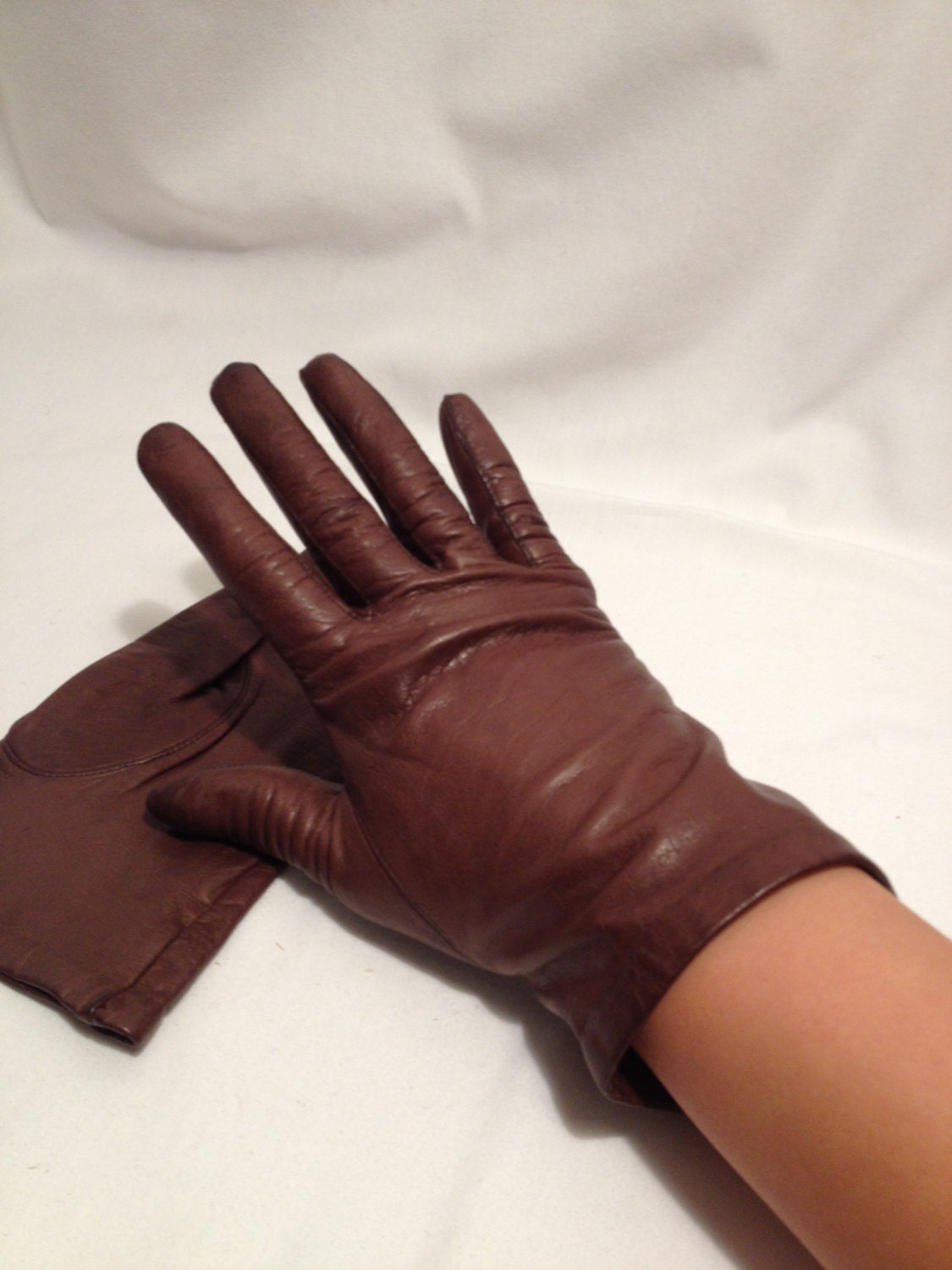Vintage Chocolate Brown Leather Gloves Size 7
