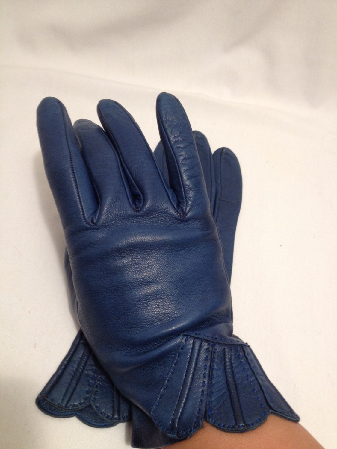 Vintage Cobalt Blue Italian Leather Gloves Size 7