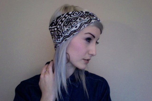 black and white TRIBAL aztec geometric print  turban headband music festivals summer spring hot trendy