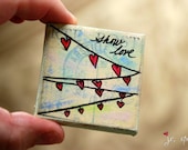 Mini Painting: Show Love Heart 2x2, original painting, mini original, heart painting, mixed media original, yellow, red