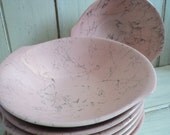 set of 7 midcentury Blue Ridge pink spiderweb soup cereal bowls