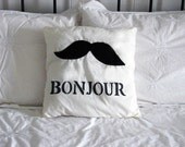 French mustache pillow 14" x 14" Handmade designs and vintage treasures by studio346