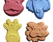Safari Animal Soap Set 4 Kids Lion Hippo Giraffe Elephant U PICK SCENTS & COLOR Party Favor Gift Bath Fun Handmade