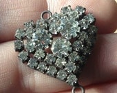 Clear Rhinestone Heart Connector Aged Patina