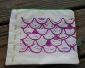 hand printed one of a kind zipper pouch with purple fish scales