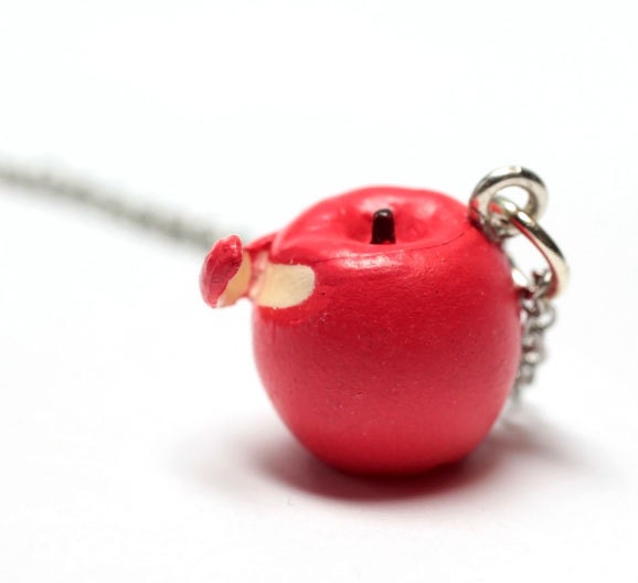 Apple Necklace - Miniature food jewelry - Cute fruit pendant charm