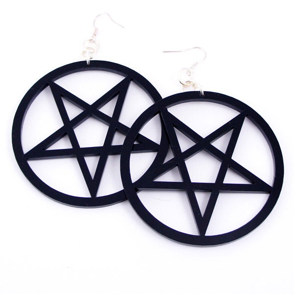 Large Pentagram Earrings. BLACK