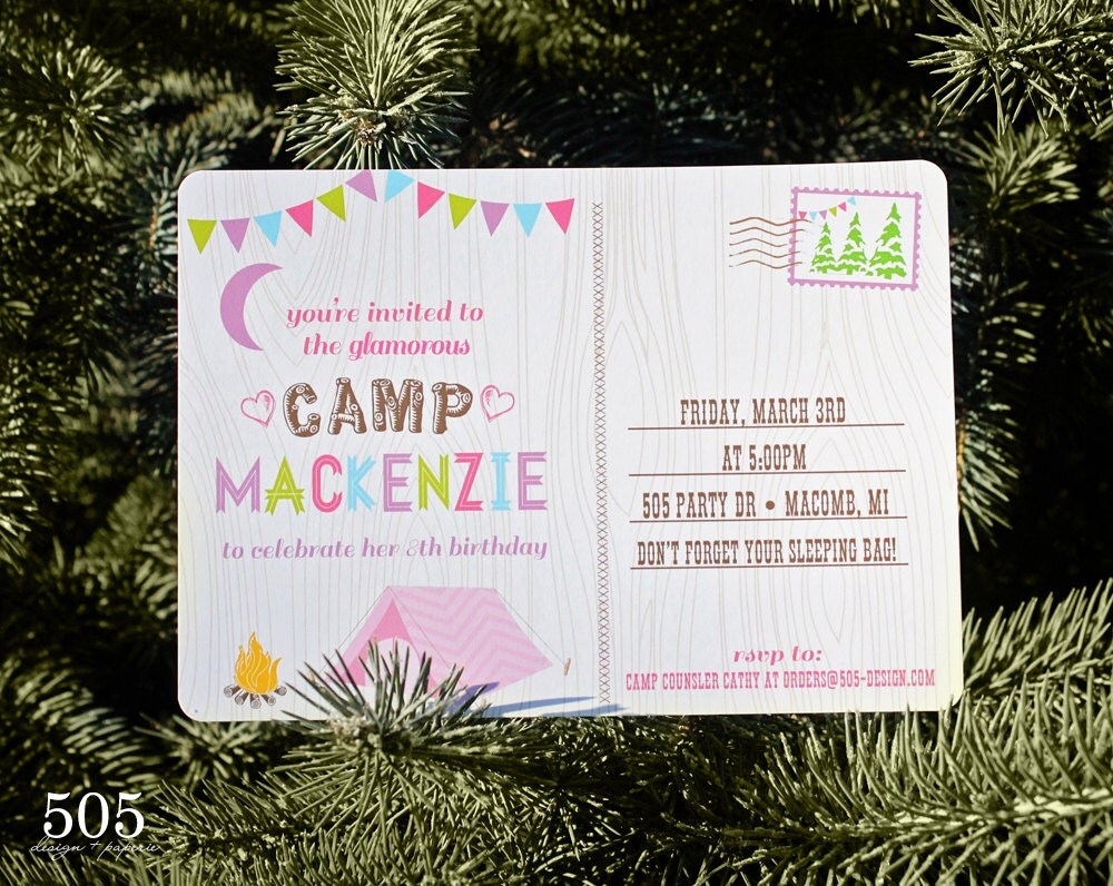 Glam Camping Postcard Style Invitation - Printable Invitation by 505 Design Paperie Il_570xn
