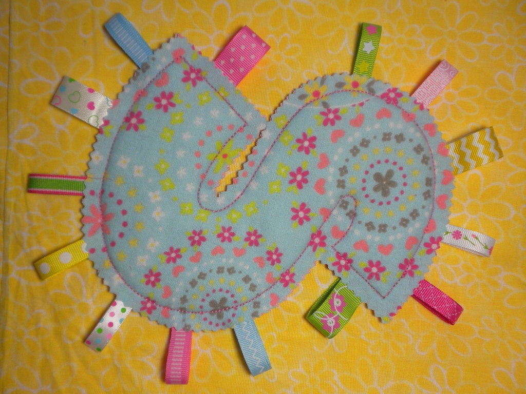 FLOWERS & HEARTS - Monogram Tag Toy  - Personalized Alphabet Toy for Your Baby