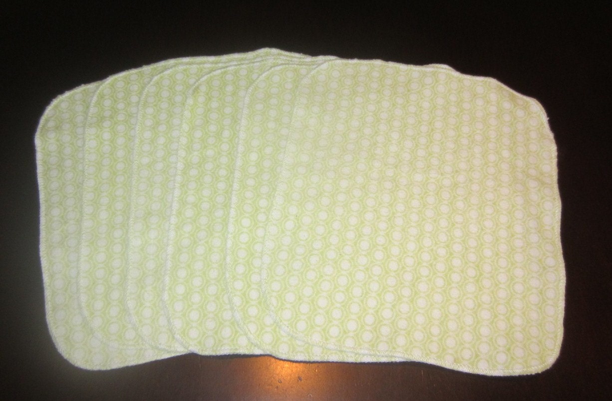 Up-cycled Cloth Wipes - White Circles on Green