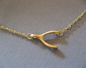 Gold Sideways Wishbone Necklace, Make a Wish Choker, Lucky Wishbone Necklace