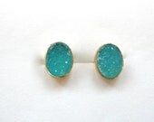 Delicate Aqua Druzy Oval Studs