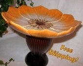Retro Daisy Pedestal Cake Stand Serving Piece - Candle Holder - Plant Stand - Cake Plate