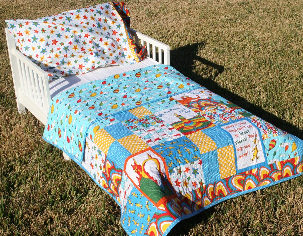 Dr Seuss Toddler Bed Set Oh the Places You'll Go Quilt Boy Pillow Blanket