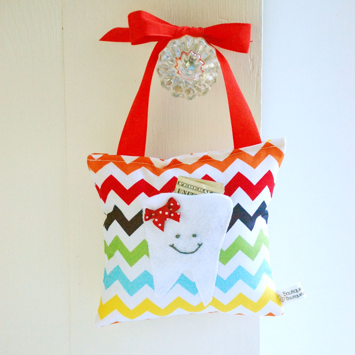 Girl's Tooth Fairy Pillow Tooth Fairy Gift for Kids in Rainbow Chevron Print