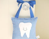 Boys Tooth Fairy Pillow in Blue Gingham Cotton