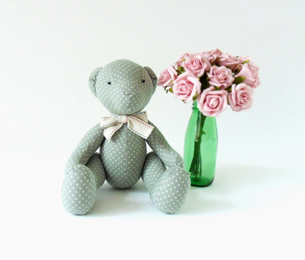 Teddy bear / Handmade doll / Kids toy / Children toy / Gift for Kids  -  Polka dot indie powder blue linen
