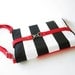 13 inch MacBook or Laptop sleeve / Laptop bag, with attachable strap - Black Stripe Canvas Red Strap Closure, Design by BagyBags