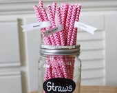 25 Hot Pink Paper Straws Chevron Striped Retro Vintage Style Carnival Circus Wedding Birthday Bridal Baby Shower W/ Printable Flags Il_170x135