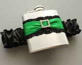 Black & Emerald Green FLASK GARTER -- Wedding Garter with Flask -- Ready to Ship
