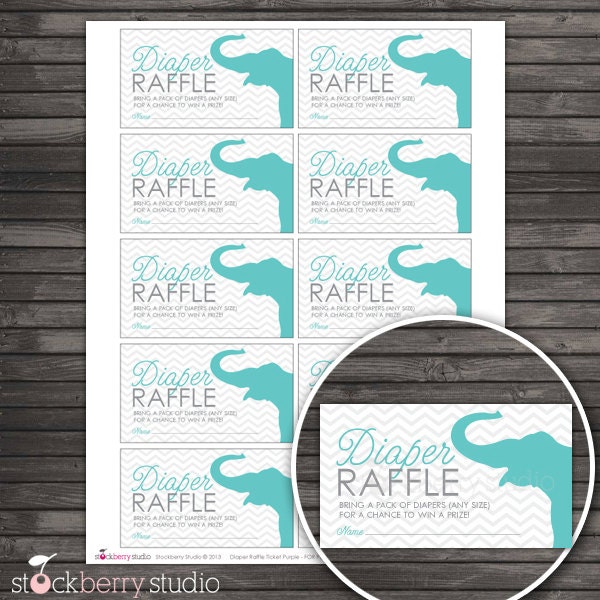 Aqua and Gray Chevron Elephant Baby Shower Diaper Raffle Tickets - Instant Download Il_570xn
