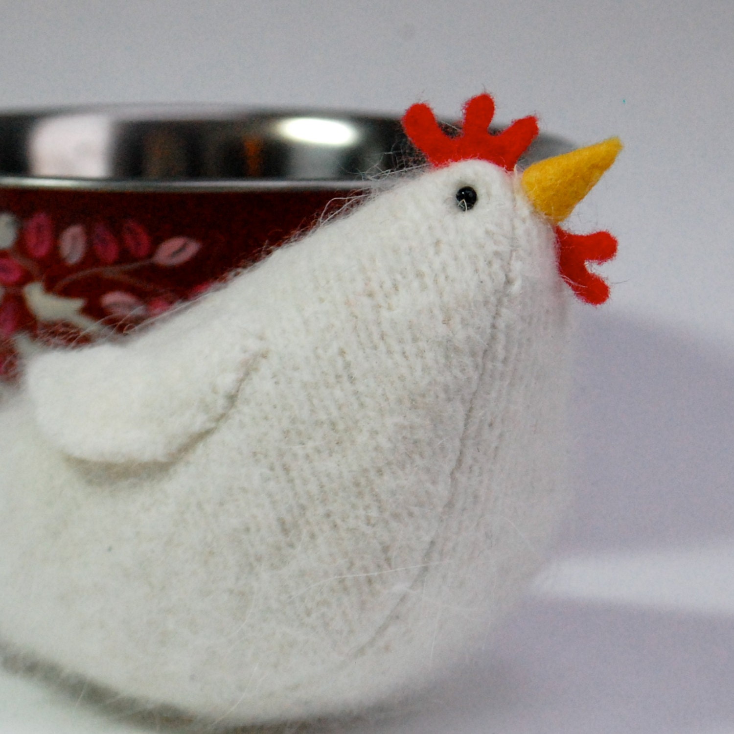Felt hen, little white wool felt chicken, white easter chicken