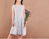 break away/women clothing/women dress/pleated/linen/ sleeveless/plus size/petite/2 colors/custom made