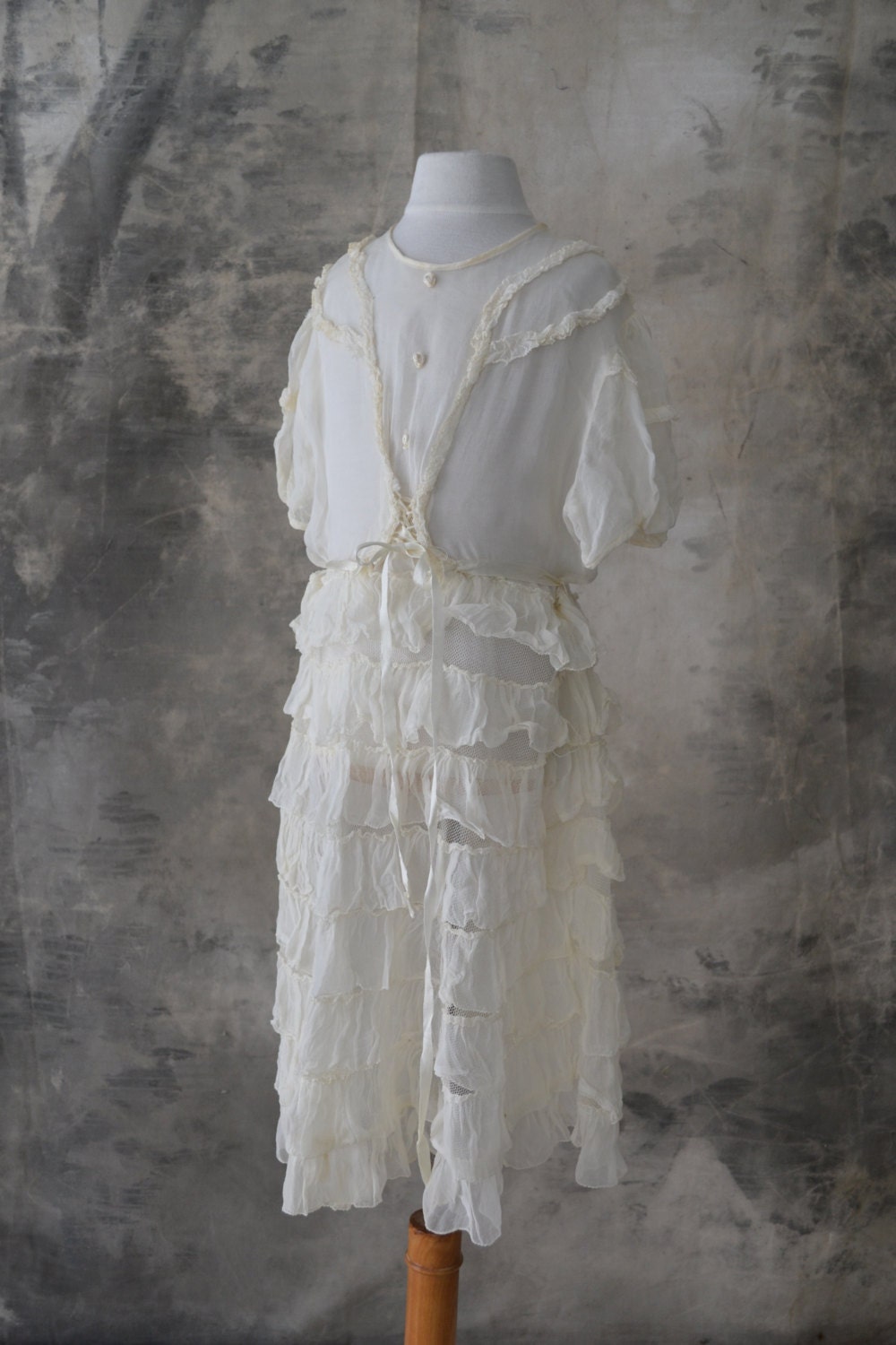 1940s Child's White Tiered Silk Dress