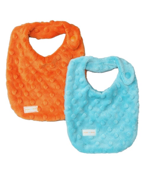 NEWBORN Baby Bib SET in Aqua & Orange Dimple Minky - Perfect NEW baby gift -  Free Shipping