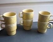 Vintage Stacking Coffee Mugs Dijon Mustard Color Set of 6 Retro Kitchen