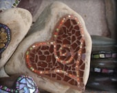 Heart Shaped Copper BronzeTempered Glass - Mosaic on Rock / Garden Stone