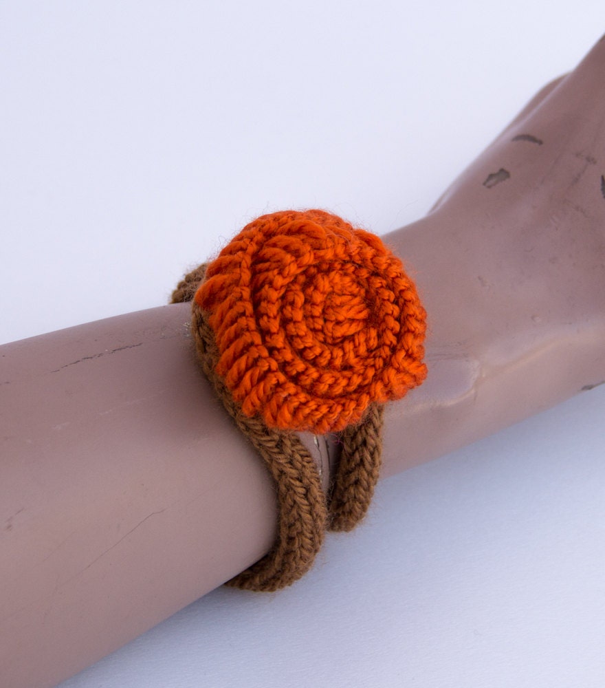 Brown-Rust-Eco-Friendly Knitted Bracelet flower Fiber Knit-Knit bracelet-AOD from Ainur  Flower
