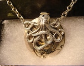Steampunk Octopus Necklace on Vintage Watch Movement with Exposed Gears - Neo Victorian-Upcycled- (1087)