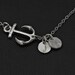 Personalized Sideways Anchor Necklace, SILVER Anchor Jewelry, Personalized Initial Disc Marine Navy Necklace, Nautical Jewelry