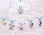 Ocean Wine Charms - set of 6 fine silver marinelife wine glass charms