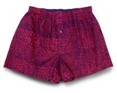 Cotton Boxer Shorts, Men's L, tiny red swirls batik fabric handmade (M/RD010)