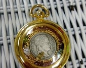 New Life: Napoleon's Gift - OOAK pendant made from a vintage pocket watch & coin earring, real diamonds, peridot, topaz, garnet and more