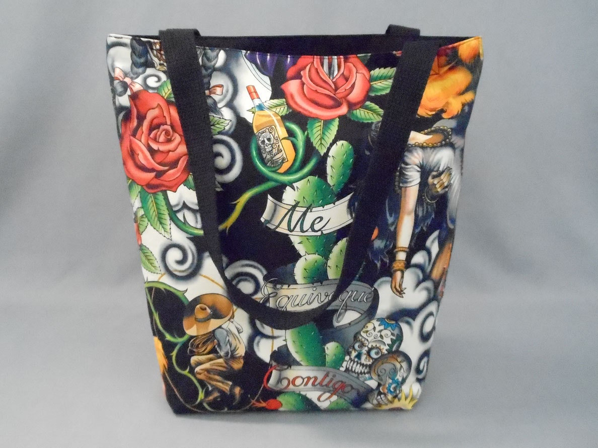 Aztec Day of the Dead Medium Size Lined Tote Bag