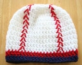 Baseball Hat, crochet photo prop, baby boy photo prop, red white and blue, Newborn to 12 Months