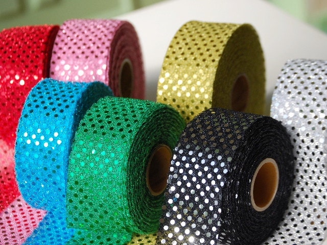 10 YDs x 2" Spangle Affixed Semi Transparent FLOWY Metalic Fabric Ribbon (7 Colors)
