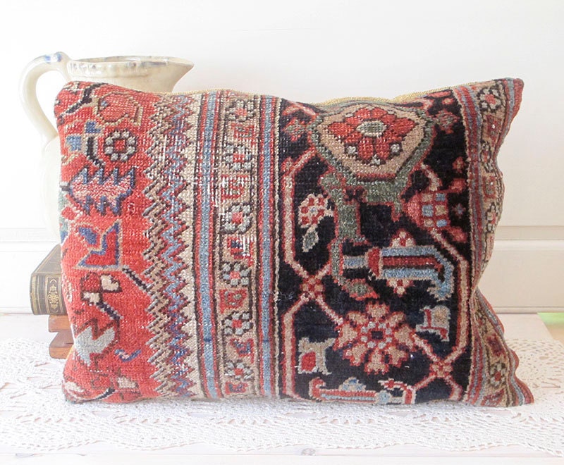 Oriental Carpet Pillow, Navy and Rose No. 2