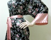 BIG SALE from Usd 45 - Silk Satin Kimono Robe in Black Floral Short Kimono Gift for Her Bridesmaid Robes Wedding Robes Loungwear
