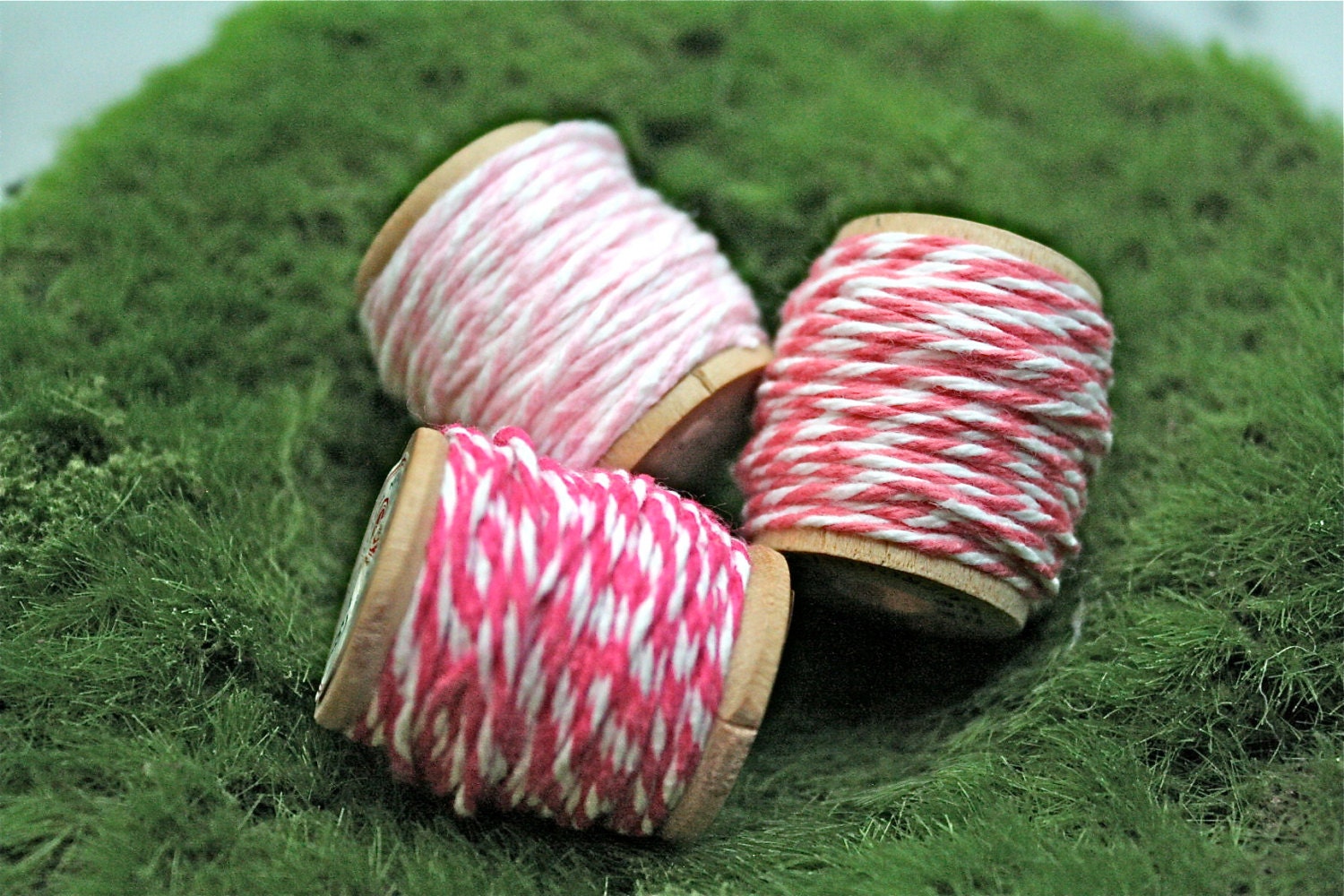 Bakers twine trio, Pretty in Pink.  Twinery baker's twine in Strawberry, Blossom, and Pink Sorbet.  Romantic pinks.  5 yards each.