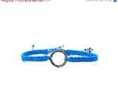 On Sale Blue Friendship Bracelet, Macrame, Sterling Silver