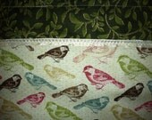 Fun, Cotton, Med-Lg Tote Bag With Great Bird Design Outside and Green Leaf with gold highlights on inside. Handmade and one-of-a-kind.