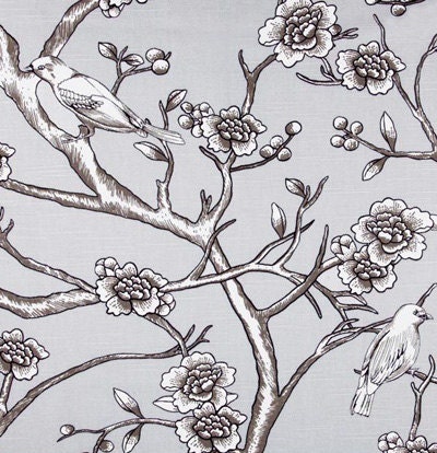 Grey Floral Designer Pillow Cover 18 Accent Cushion vintage blossom garden flowers birds slate charcoal dove gray white black fog